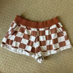 Urban Outfitters Orange and White Checkered Sweat Shorts